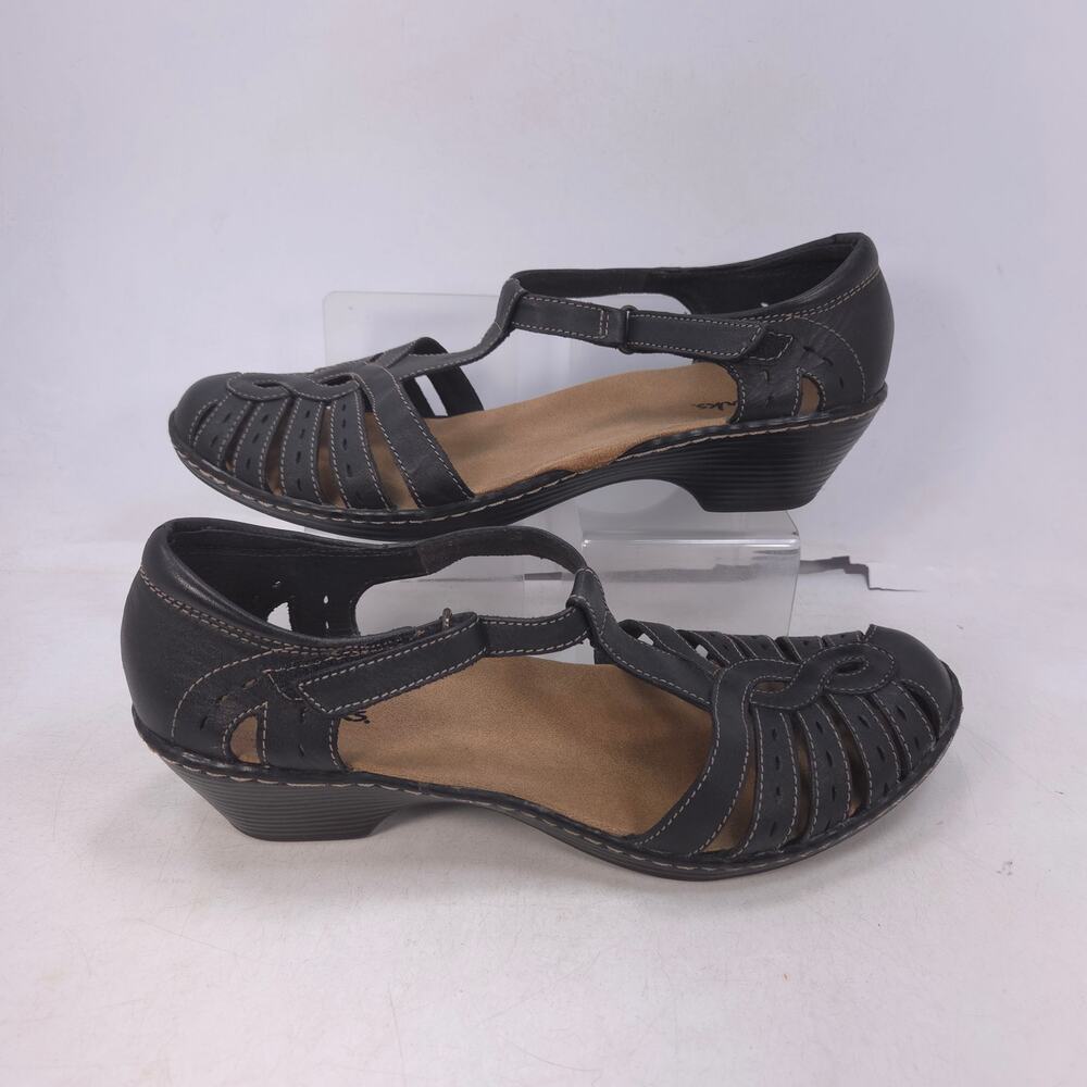 Clarks Leather Strap Heeled Casual Sandal Womens Size 8 13288 Black - Picture 6 of 10